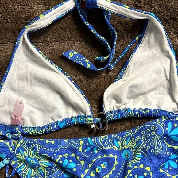VICTORIAS SECRET String Bikini. Blue Floral Sz M/L - Picture 6 of 8